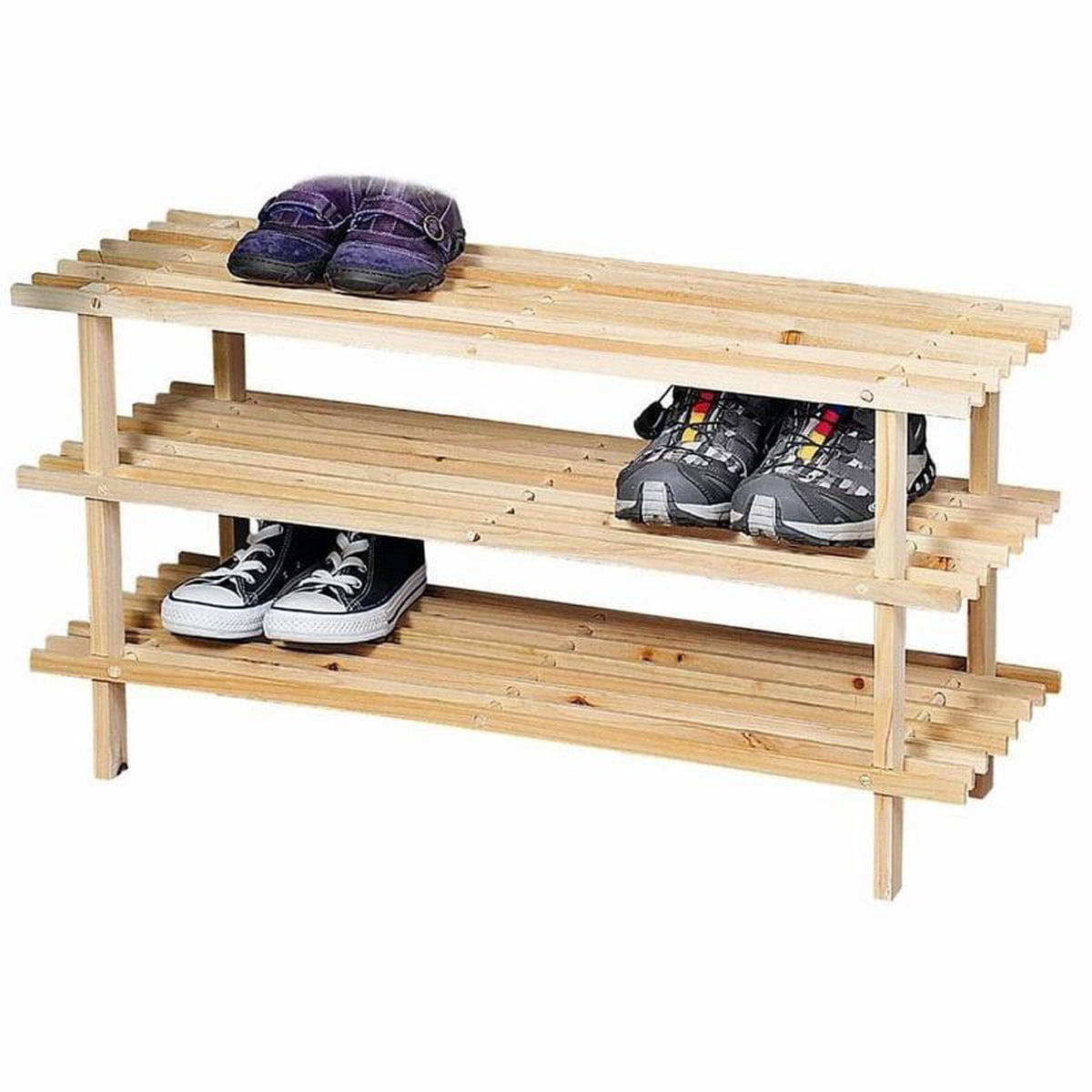 FSC® Dennenhouten Schoenenrek, 3 Verdiepingen voor 9 Paar Schoenen | Schoenenkast | Schoenen Rek | Afm. 77 x 40 x 26 Cm. | Kleur: natuurlijk Dennenbruin (4000270697234)