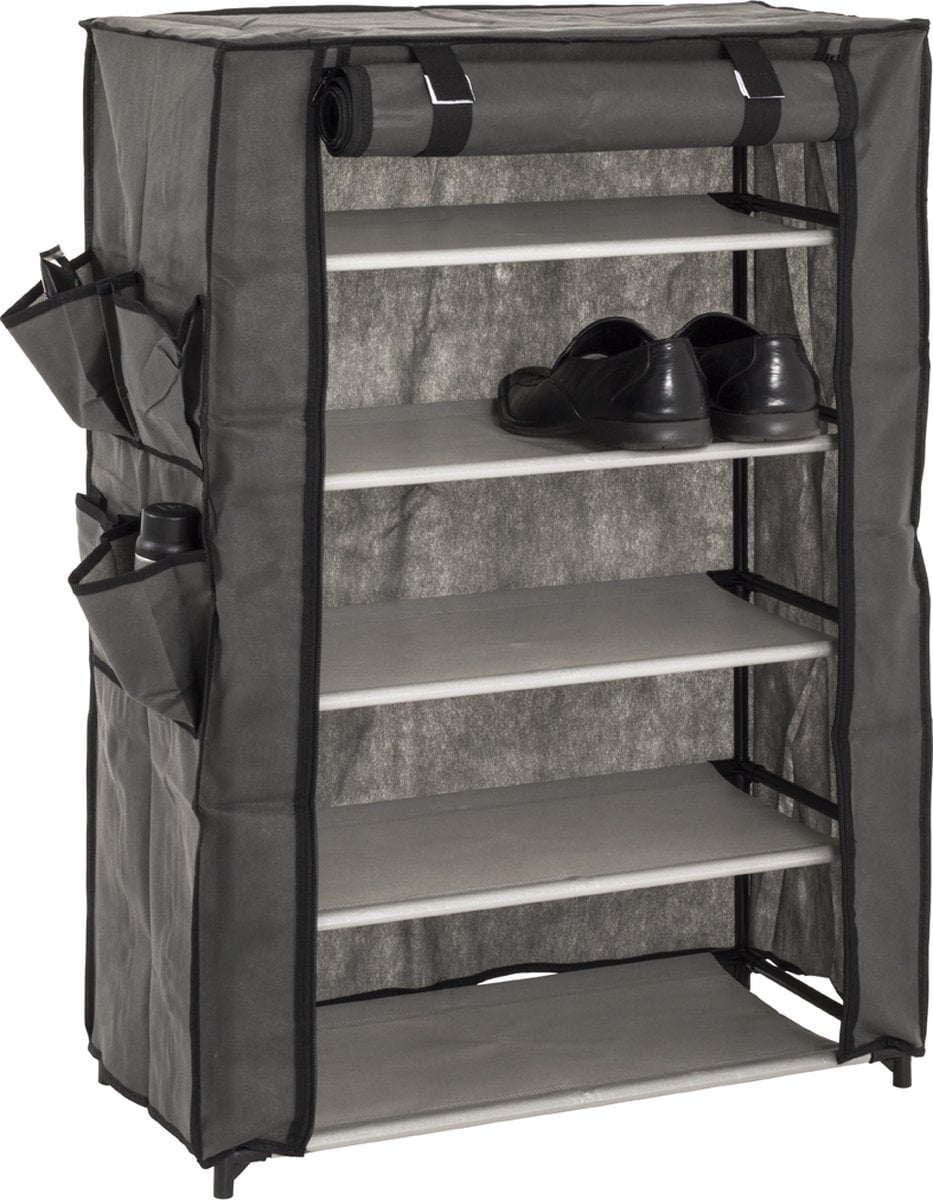 HakuShop Schoenenrek - Antraciet - Staal - 10 paar schoenen - Met hoes - 60x30x90cm (6017410756711)