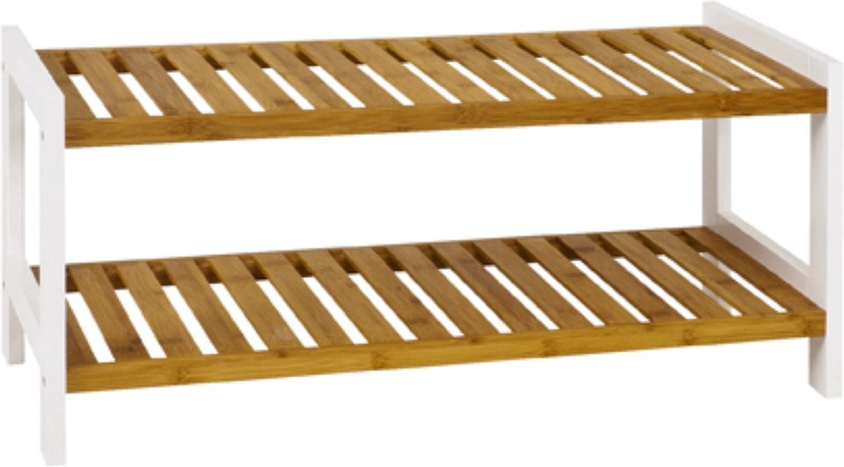 HakuShop Schoenenrek - Naturel Bamboo Hout - Wit MDF - Modern design - 8 paar schoenen - 70 x 26 x 33 cm (6017422069083)