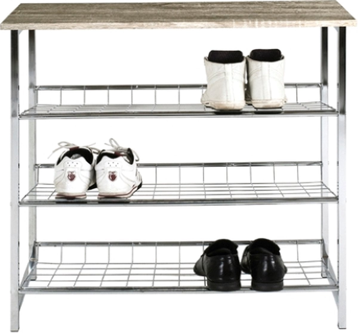 HakuShop Schoenenrek - Zilver - Metaal & Hout - 9 paar schoenen - 86x28x81cm (6017412960994)