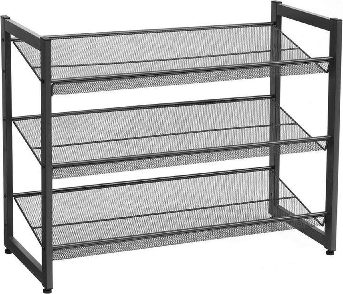 MIRA Home - Schoenenrek - Bijzettafel - 3 Lagen - Modern - Metaal - Zwart - 74x30.7x62.8 (7439605416481)