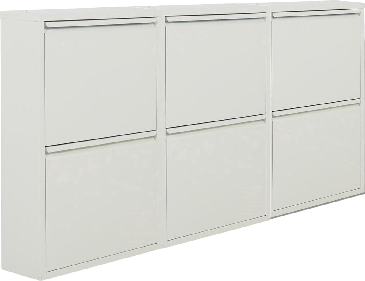 Naturn Living Metalen schoenenkast 6 - deurs - set van 3 | 166,5 x 17 x 75 cm | Functionele en compacte schoenenkast voor het stijlvol opbergen van jouw schoenen verzameling | Schoenenrek | Mat wit (8720587213069)