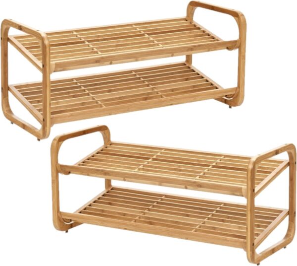 Schoenenrekken - 2 stuks - bamboe hout - stapelbaar - 74 x 33 x 33 cm (8720768259190)