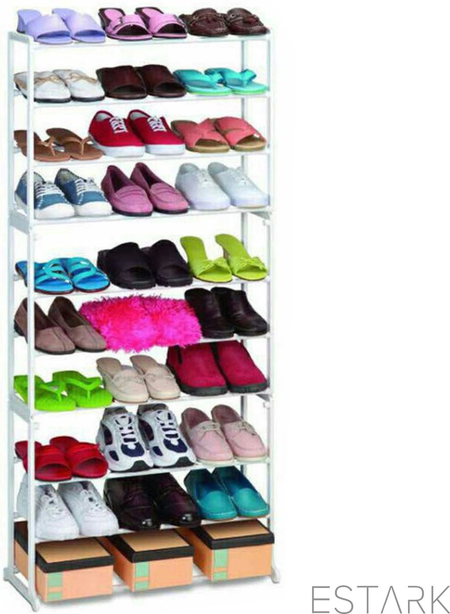 ESTARK® Schoenenrek - Praktische Schoenenkast - XXL - Zwart Metaal - Schoenen rek kast - Shoe Rack - Voor 30 Schoenen - Schoenenrek - 30 Paar Wit (6090927535598)