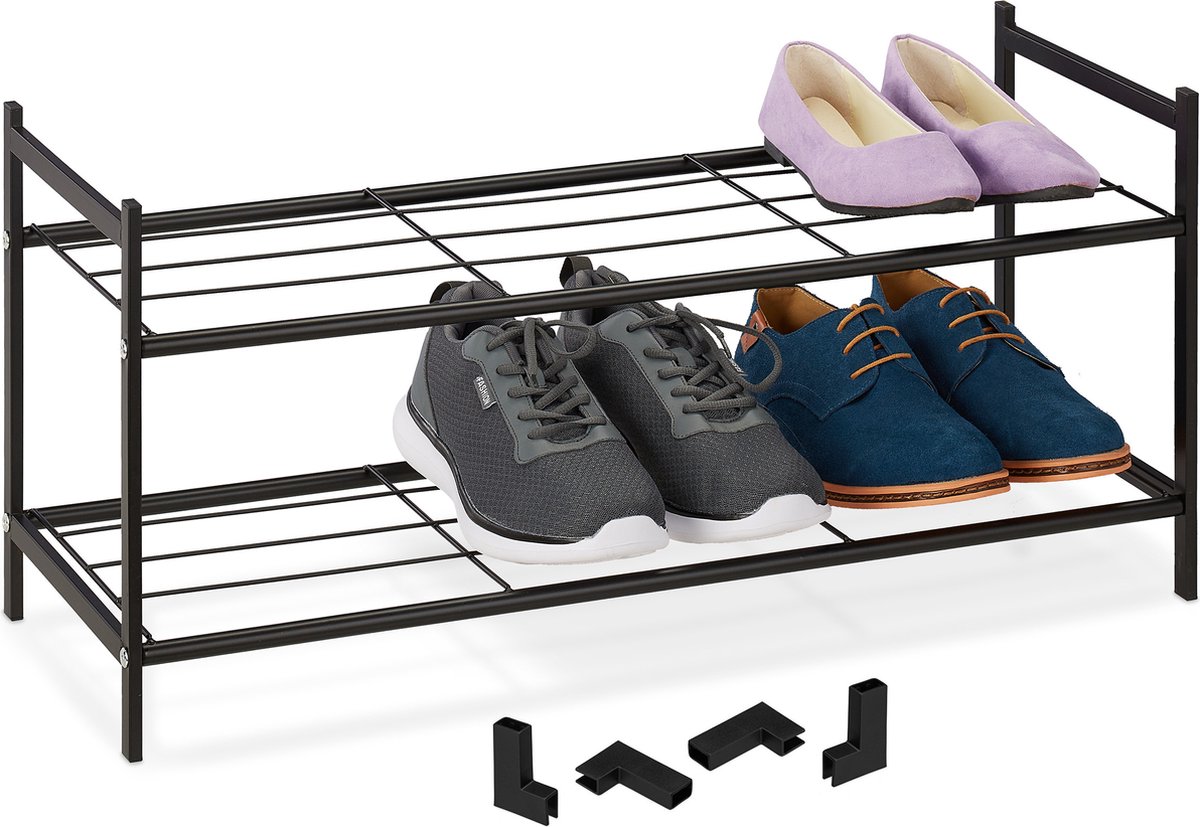 Relaxdays schoenenrek stapelbaar - 2 laags - schoenen organizer - rek schoenen - klein - zwart (4052025986926)