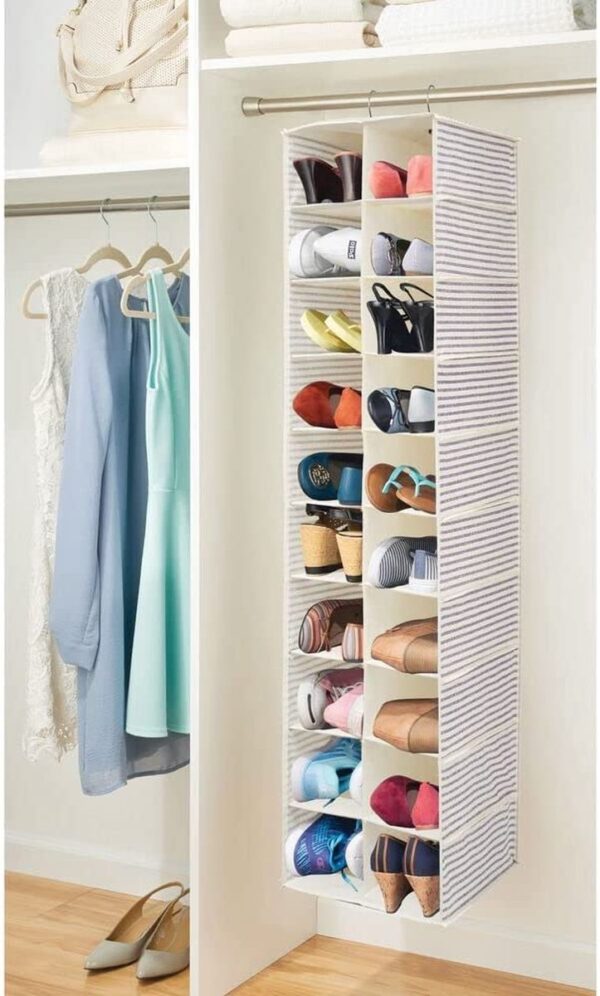 hangkast met 20 vakken - grote hangende kast voor kleding, schoenen en accessoires - praktische opvouwbare kledingkast voor ruimtebesparende opslag - blauw/beige (6096120027021)