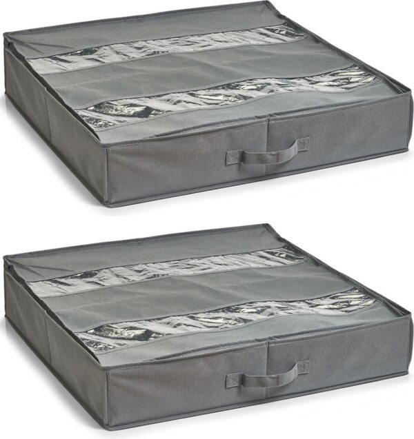 Zeller schoenenopberger - 2x - voor onder bed - 6 vakken - grijs - 60 x 60 x 13 cm (8720768505518)