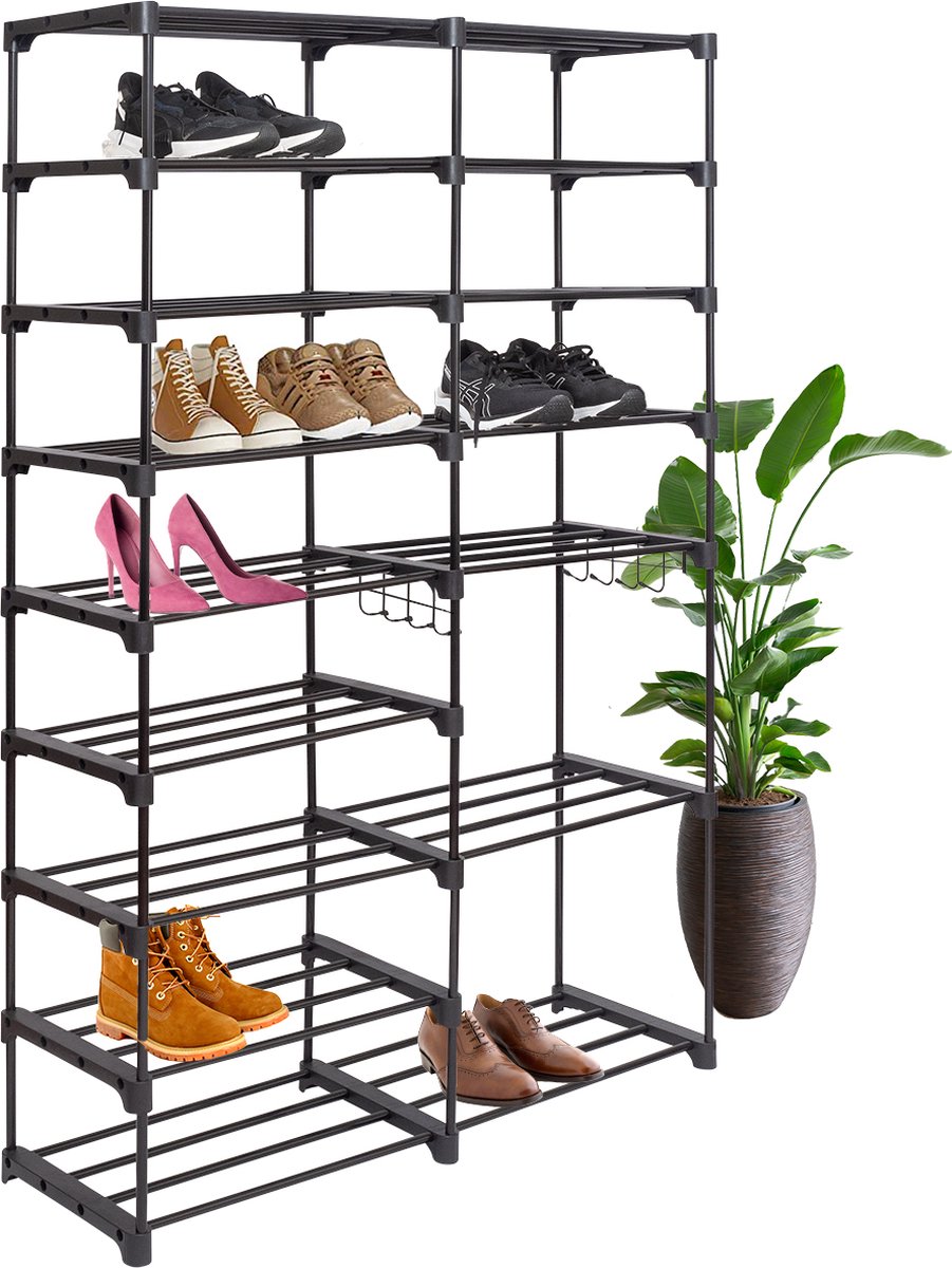 LifeGoods Schoenenrek - Met Haak - Multifunctioneel - 9 Laags - 32 Paar schoenen - Zwart (8720195257202)