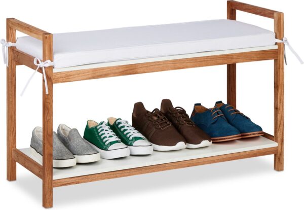 Relaxdays schoenenbank met zitkussen - houten schoenenrek - garderobebank met opbergruimte (4052025457860)
