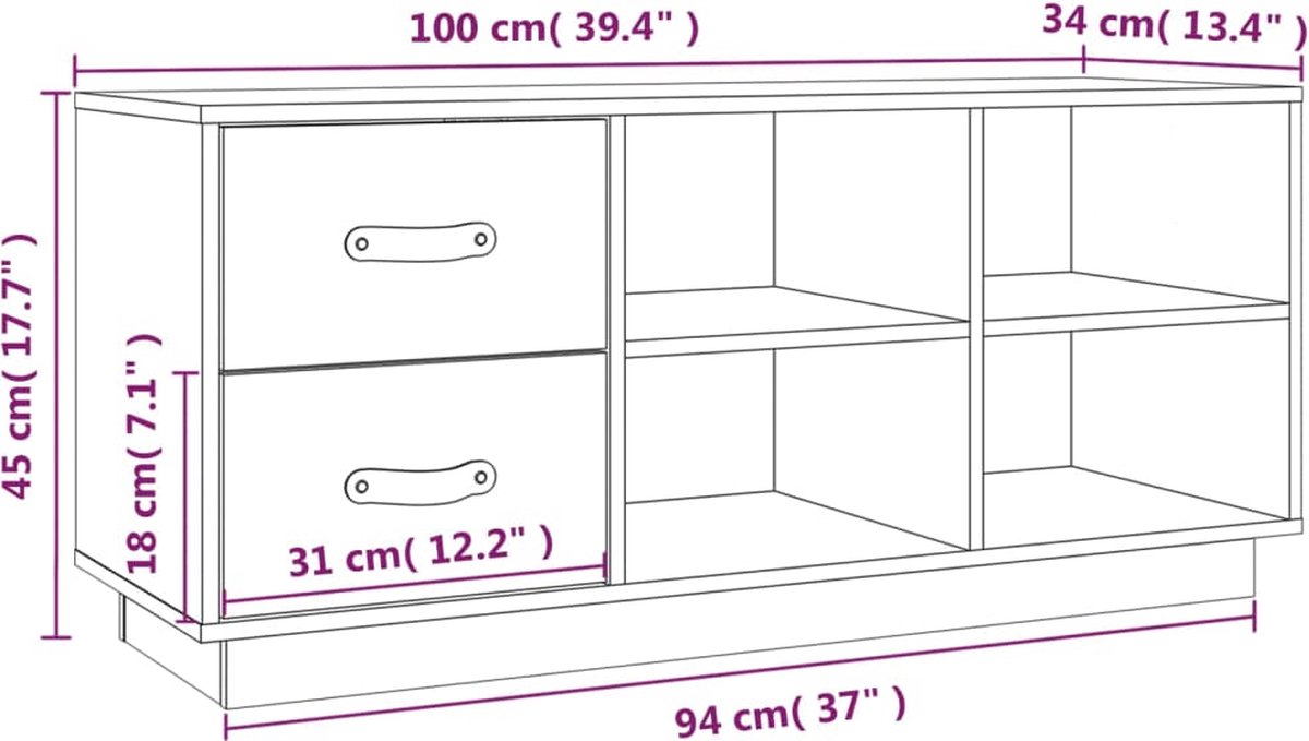 vidaXL Schoenenbank 100x34x45 cm massief grenenhout (8720287205708)