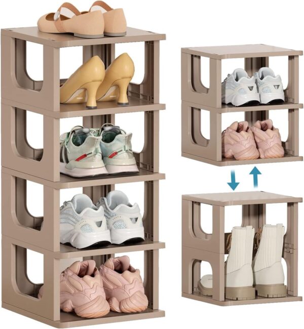 Schoenenrek met 5 niveaus, smal bruin, schoenenrek, schoenenopslag, ruimtebesparend, stapelbaar, schoenenrek voor entree, hal, slaapkamer (8998339213135)