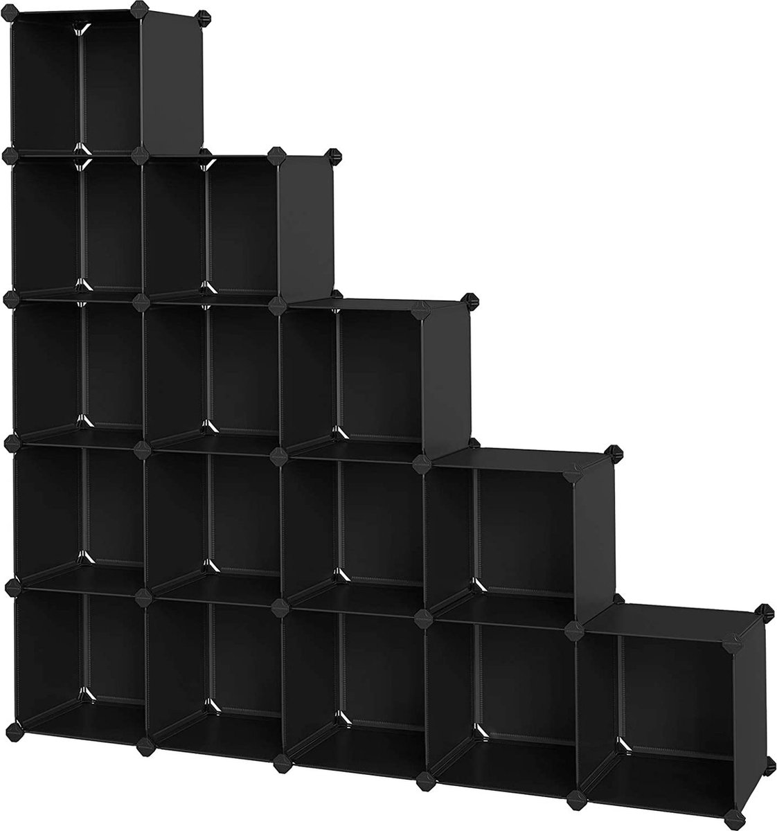 16 Cube Shelving System, schoenenrek, DIY cube rack, stapelbare, boutloze rekken van PP-kunststof, garderobe, ruimteverdeler, voor slaapkamer, kantoor, zwart LPC44BK (6095515673621)