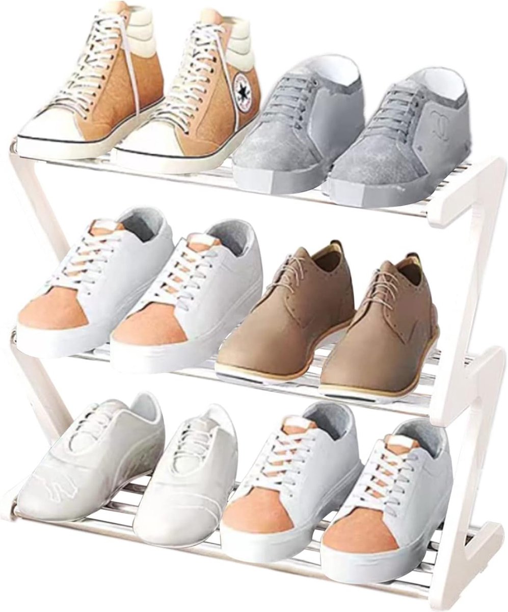 3-laags schoenenrek klein, mini-schoenenrek organizer, stevige smalle schoenenplank opberg organizer voor kast ingang gang, snelle montage geen gereedschap vereist 42 * 19 * 35cm (7595980489318)