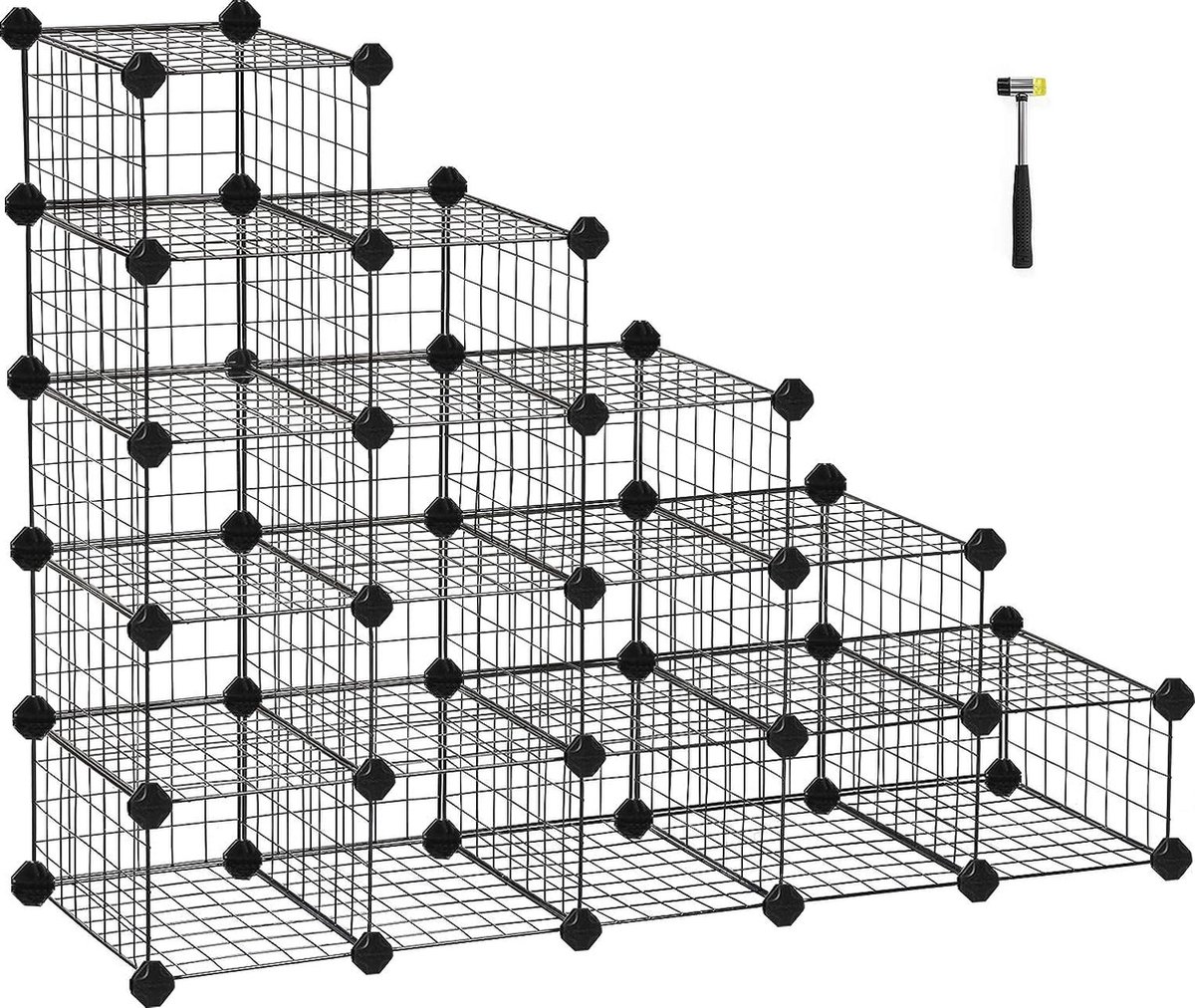 DIY Shoe Rack 15 16 Cube Metal Wire Storage System Modular Bolt Rack Interlocking Shoe Organiser + Rubber mallet and anti-tilt protection (8998339819849)