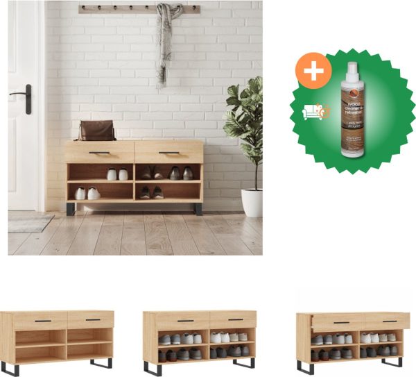 vidaXL Schoenenbank - Sonoma Eiken - 102 x 35 x 55 cm - Duurzaam hout - 2 lades - Industriële stijl - Schoenenkast - Inclusief Houtreiniger en verfrisser (8721114144108)