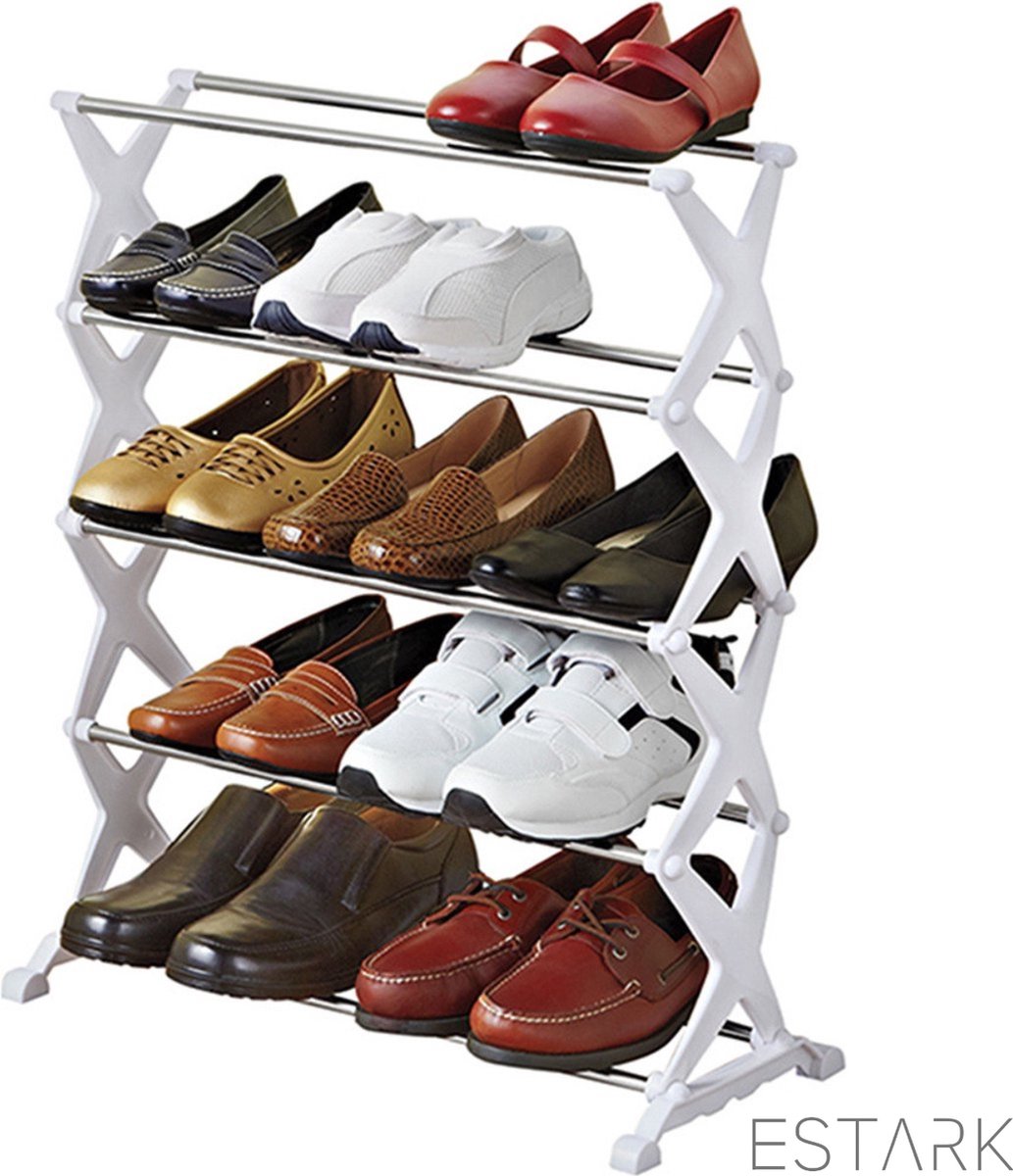 ESTARK® Schoenenrek - Praktische Schoenenkast - XXL - Wit Metaal - Schoenen Rek Kast Opbergkast - Shoe Rack - Voor 10 tot 15 paar Schoenen - Schoenenrek - 10 tot 15 Paar (WIT X) (6090922031026)