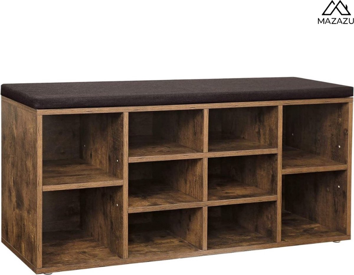 MIRA Home - Schoenbank - Schoenenrek met 10 vakken - Vintage - Hout - �104x30x48 (8720909800090)