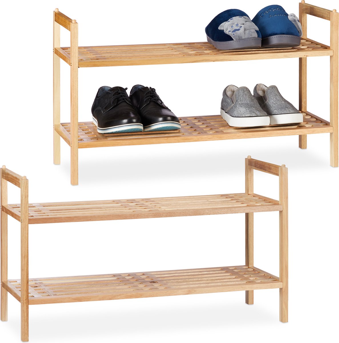 Relaxdays 2x schoenenrek stapelbaar - schoenenkast - 2 etages - rek voor schoenen - hout (4052025383008)