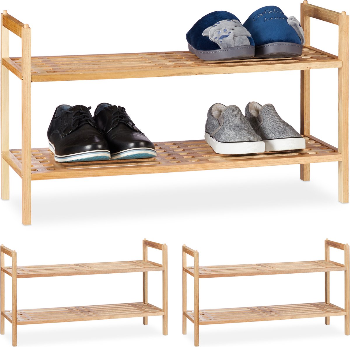 Relaxdays 3x schoenenrek stapelbaar - schoenenkast - 2 etages - rek voor schoenen - hout (4052025383015)