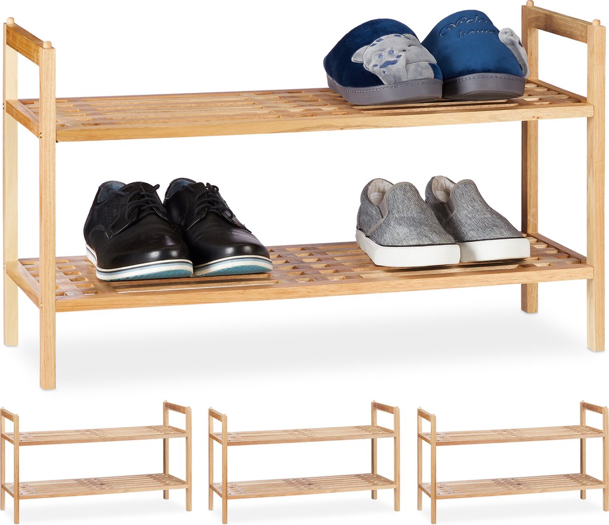 Relaxdays 4x schoenenrek stapelbaar - schoenenkast - 2 etages - rek voor schoenen - hout (4052025383022)