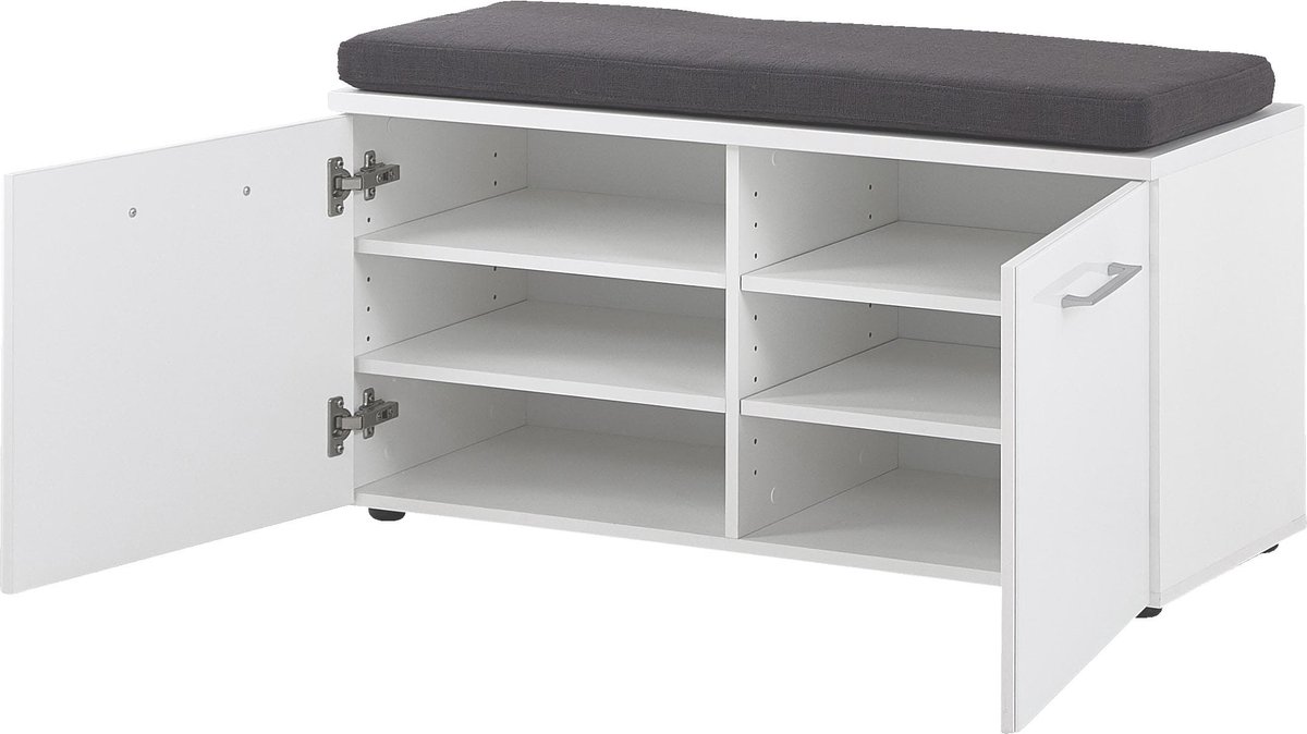 Halbank Xena Wit - 8 paar schoenen - Breedte 97 cm - Hoogte 47 cm - Diepte 40 cm - Met openslaande deuren (6097128943979)