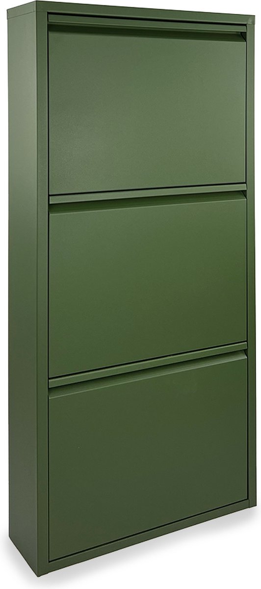 NATURN LIVING Metalen Schoenenkast 3-deurs - 50 x 15 x 103,5 cm - Schoenenrek - Stijlvolle Opbergoplossing - Interieur - Schoenen Opbergsysteem - Ruimtebesparend - opbergbox - Kast - Metaal - Organizer - Woondecoratie - Olijf groen (8720587218125)