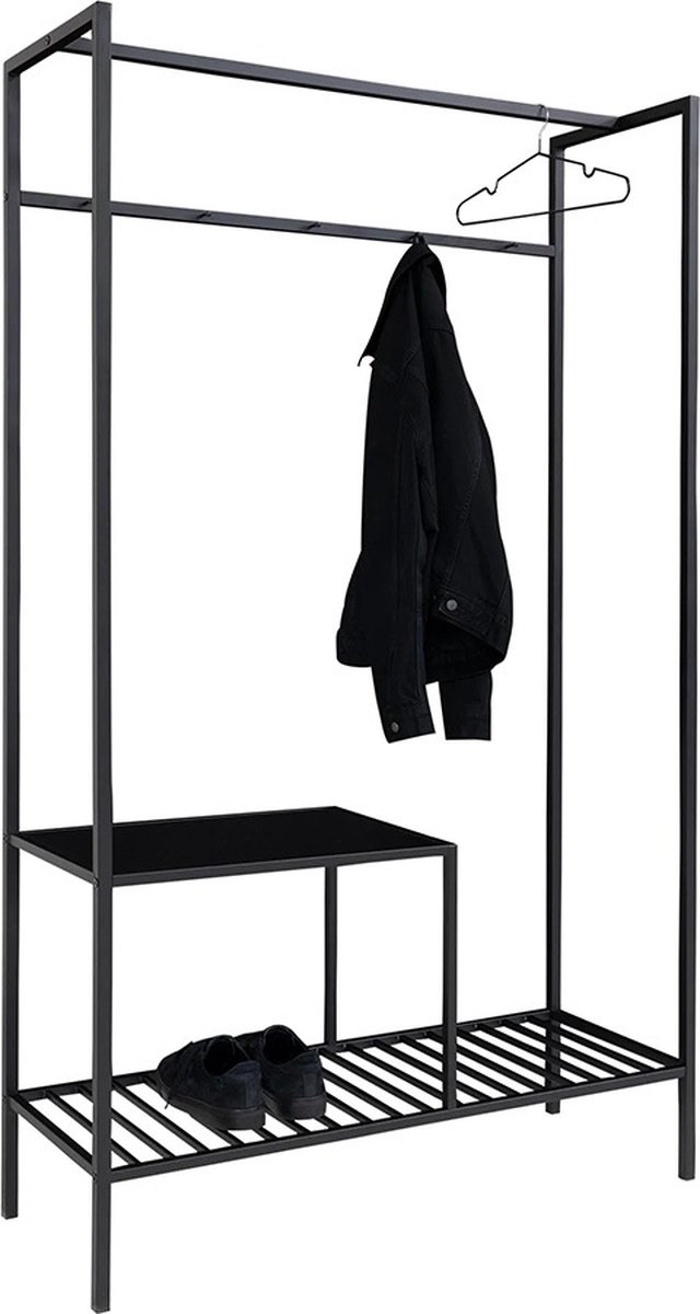 Garderobekast - zwart frame - 2 planken voor schoenen (8720704607900)