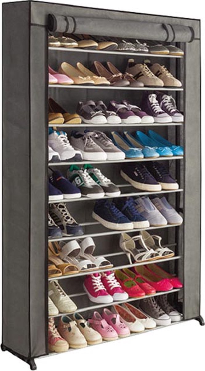 Perel schoenenkast voor 50 paar schoenen, uitgerust met handige velcro- en ritssluiting voor optimale bescherming tegen stof en vuil, polypropyleen, metalen buizen 13 mm, 91 x 24 x 140 cm (5410329761141)