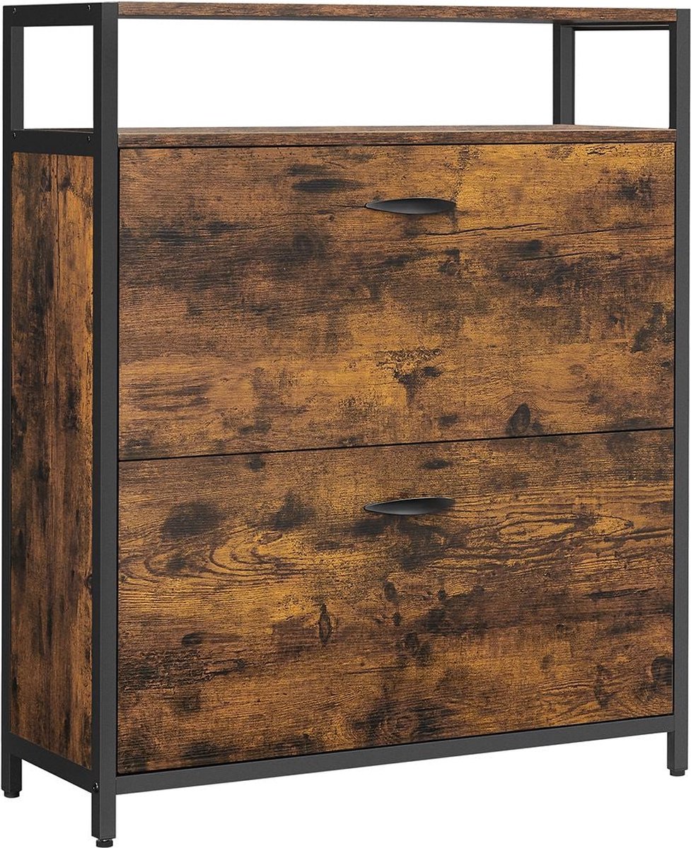 Rootz Vintage Bruin Zwart Schoenenkast - Opbergorganisator - Spaanplaat Staal - 20kg Laadvermogen - 60cm x 30cm x 95cm (6097636765773)