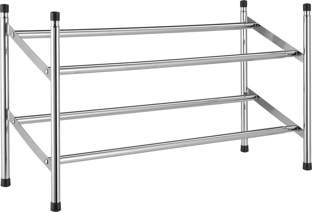 Uitschuifbaar stapelbaar aluminium schoenenrek 2-laags - 62 tot 117 x 23 x 36 cm - Schoenen opbergers/opbergen - Schoenenkasten/schoenenrekken - Camping/gang kasten/rekken (8720276492058)