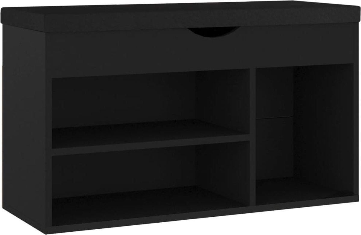 vidaXL - Schoenenbank - met - kussen - 80x30x47 - cm - bewerkt - hout - zwart (8720286343586)