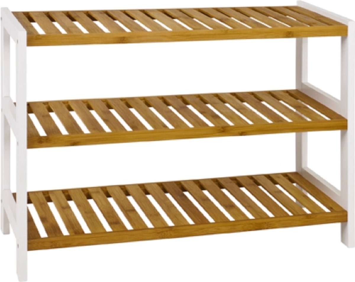 HakuShop Schoenenrek - Naturel Bamboo Hout - Wit MDF - Modern design - 12 paar schoenen - 70 x 26 x 54 cm (6017406878861)