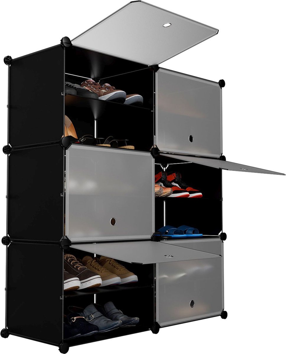 Juskys Schoenenkast / Schoenenrek - 85 x 96 x 31 cm - Zwart - Max. 24 paar Schoenen (4262437182087)