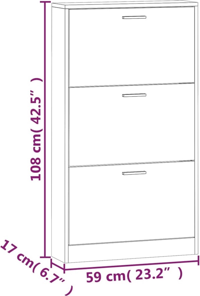 vidaXL - Schoenenkast - 59x17x108 - cm - bewerkt - hout - bruin - eikenkleur (8720286945049)