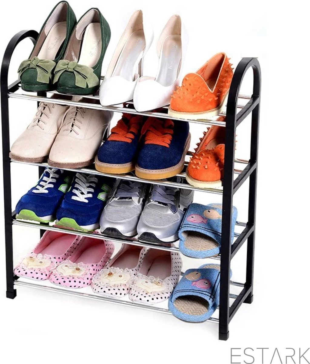 ESTARK® Schoenenrek - Praktische Schoenenkast - XXL - Zwart Metaal - Schoenen Rek Kast Opbergkast - Shoe Rack - Voor 20 Schoenen - Schoenenrek - 10 Paar (6090925448432)