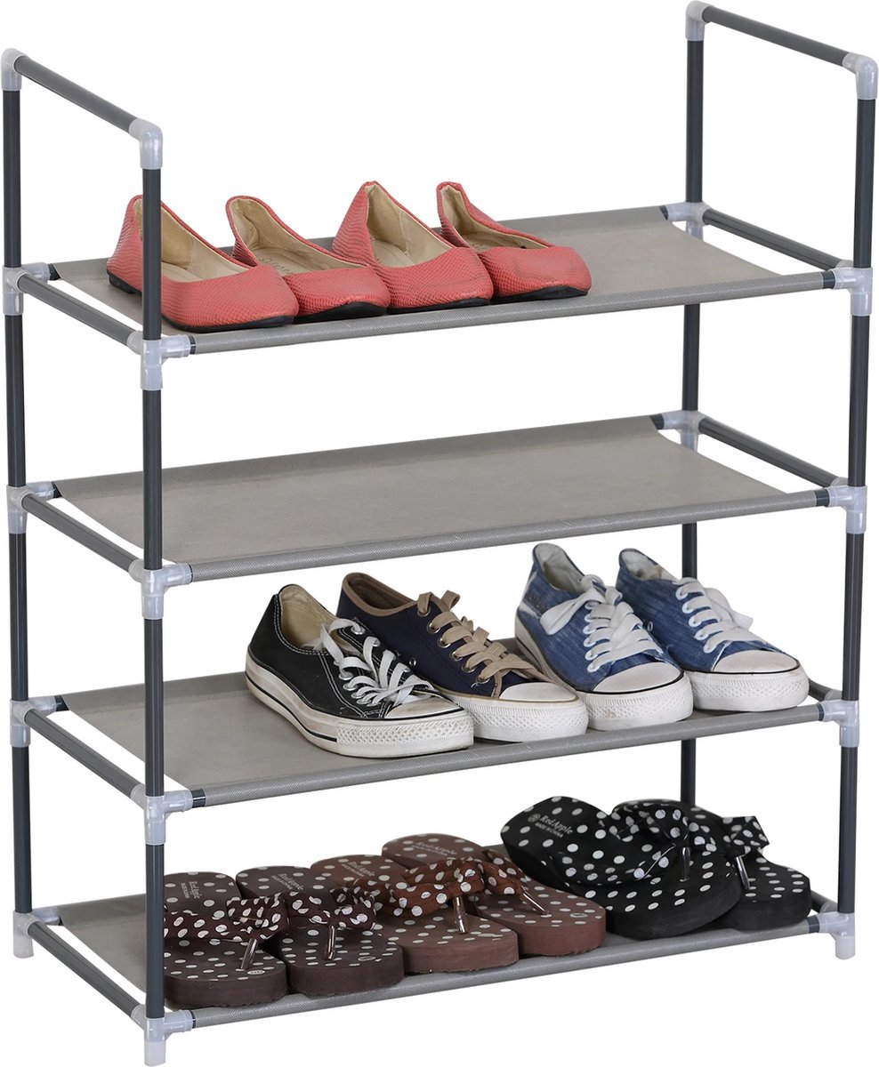 Néos® Schoenenrek - Schoenenkast - Non-woven Stof/Staal - Grijs - 12 Paar Schoenen - 60x28x71cm (6150905591517)