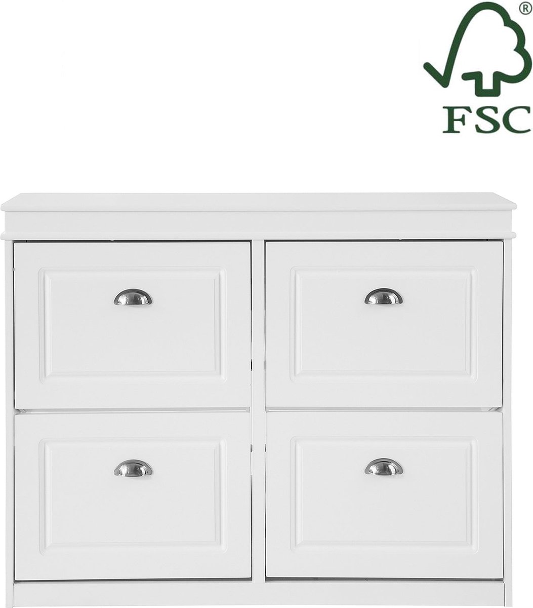 Rootz Witte Schoenenkast - Schoenenkantelaar - Schoenenopbergorganisator - FSC-gecertificeerd - Stevige constructie - Kan aan de muur worden bevestigd - 105 cm x 83 cm x 24 cm (6097657912958)