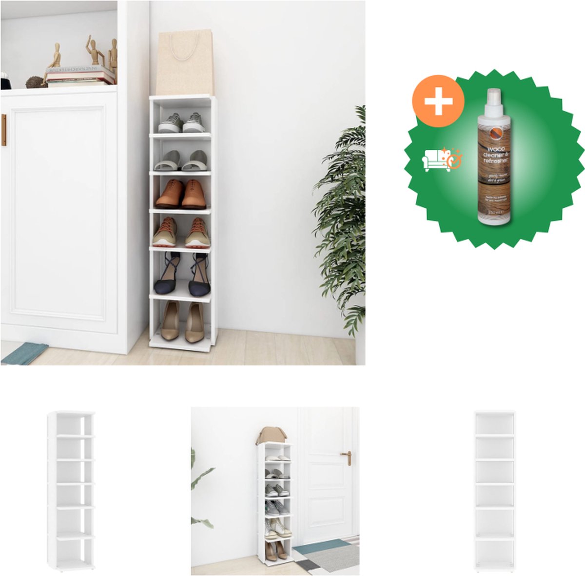 vidaXL Schoenenkast 27-5x27x102 cm bewerkt hout wit - Schoenenkast - Inclusief Houtreiniger en verfrisser (8721114317724)