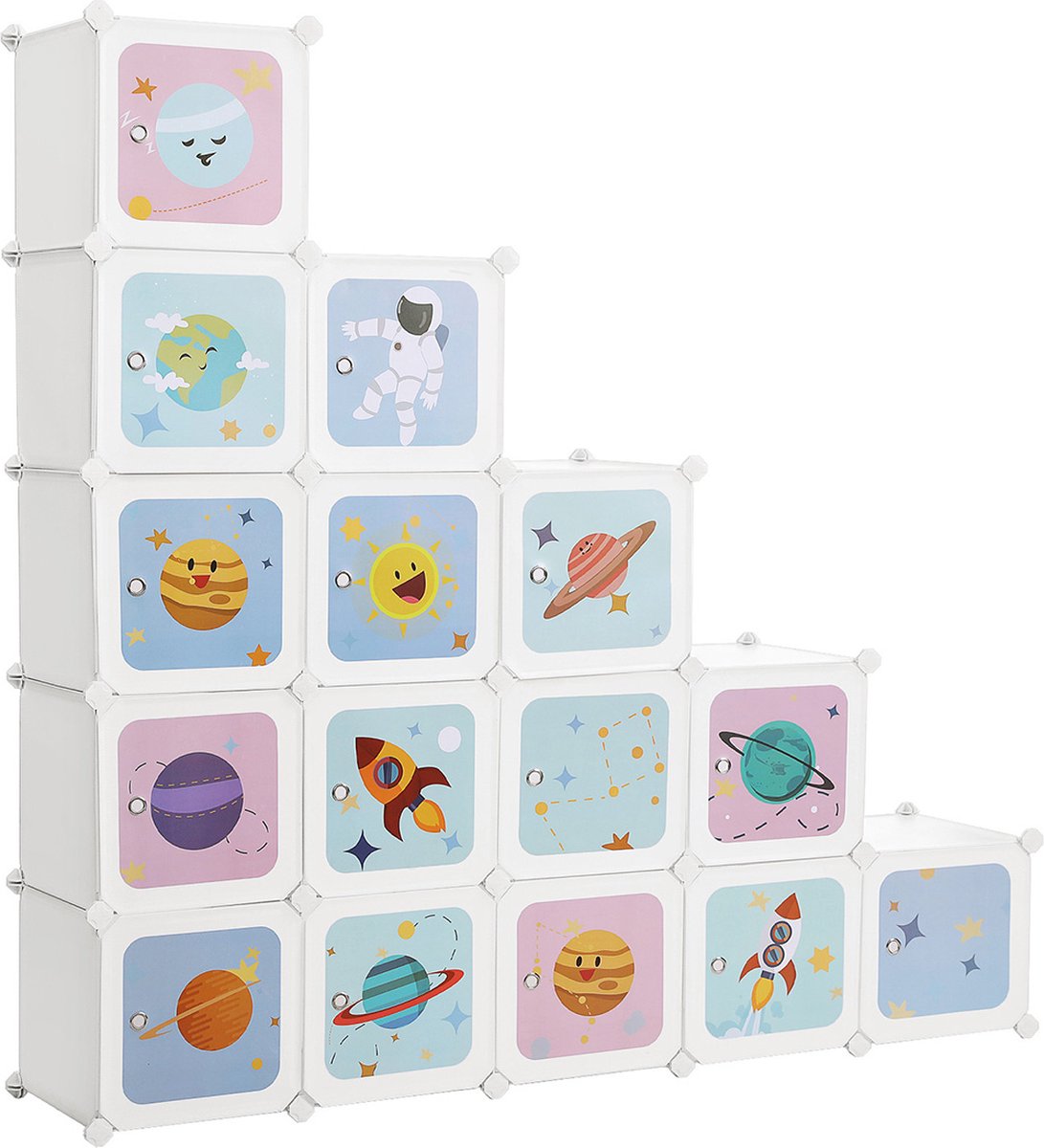 Hoppa! 15 Cube Reksysteem Opbergkast voor kinderen Kledingkast met deuren Kunststof schoenenrek Boltless rekken Multifunctionele schoenen Speelgoed 153x31x153cm Wit (8720574117912)