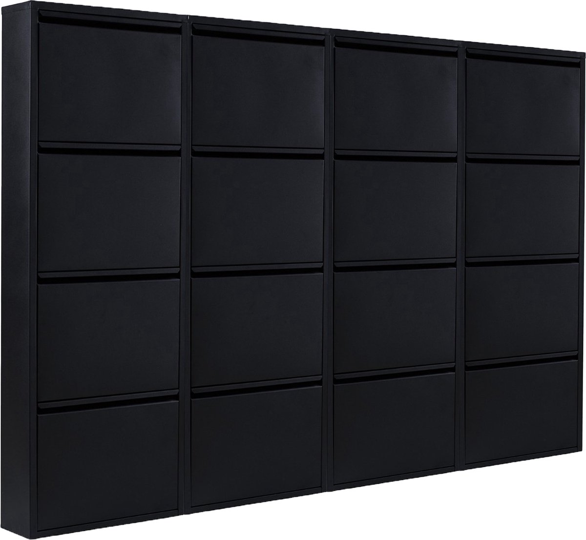 Naturn Living Metalen schoenenkast 16 - deurs - set van 4 | 222 x 17 x 141 cm | Functionele en compacte schoenenkast voor het stijlvol opbergen van jouw schoenen verzameling | Schoenenrek | Mat zwart (8720587213045)