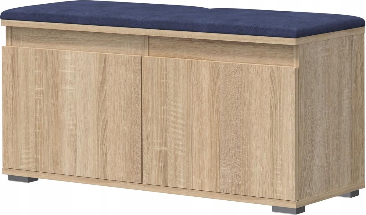 JGS ® Schoenenbank met Opbergruimte en Moderne Zithoek voor Hal en Woonkamer, Sonoma Eik, Navy Blauw (8721234212275)