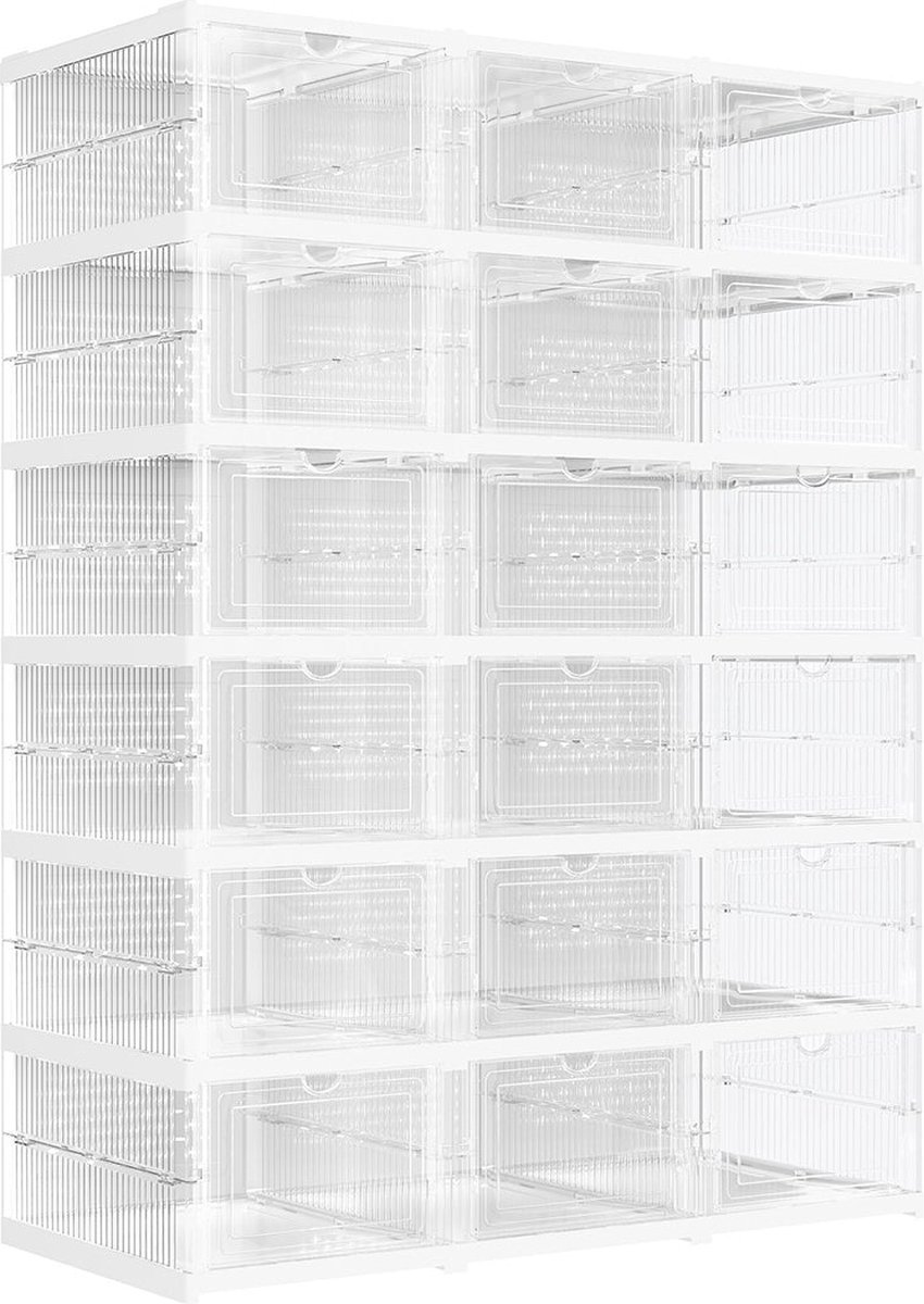 Rootz Cloud Witte Schoenenkast Set - Opvouwbare Schoenenorganizer - Opbergoplossing - PP en PS Plastic - 35,5 cm x 25,5 cm x 105 cm (6097639667630)