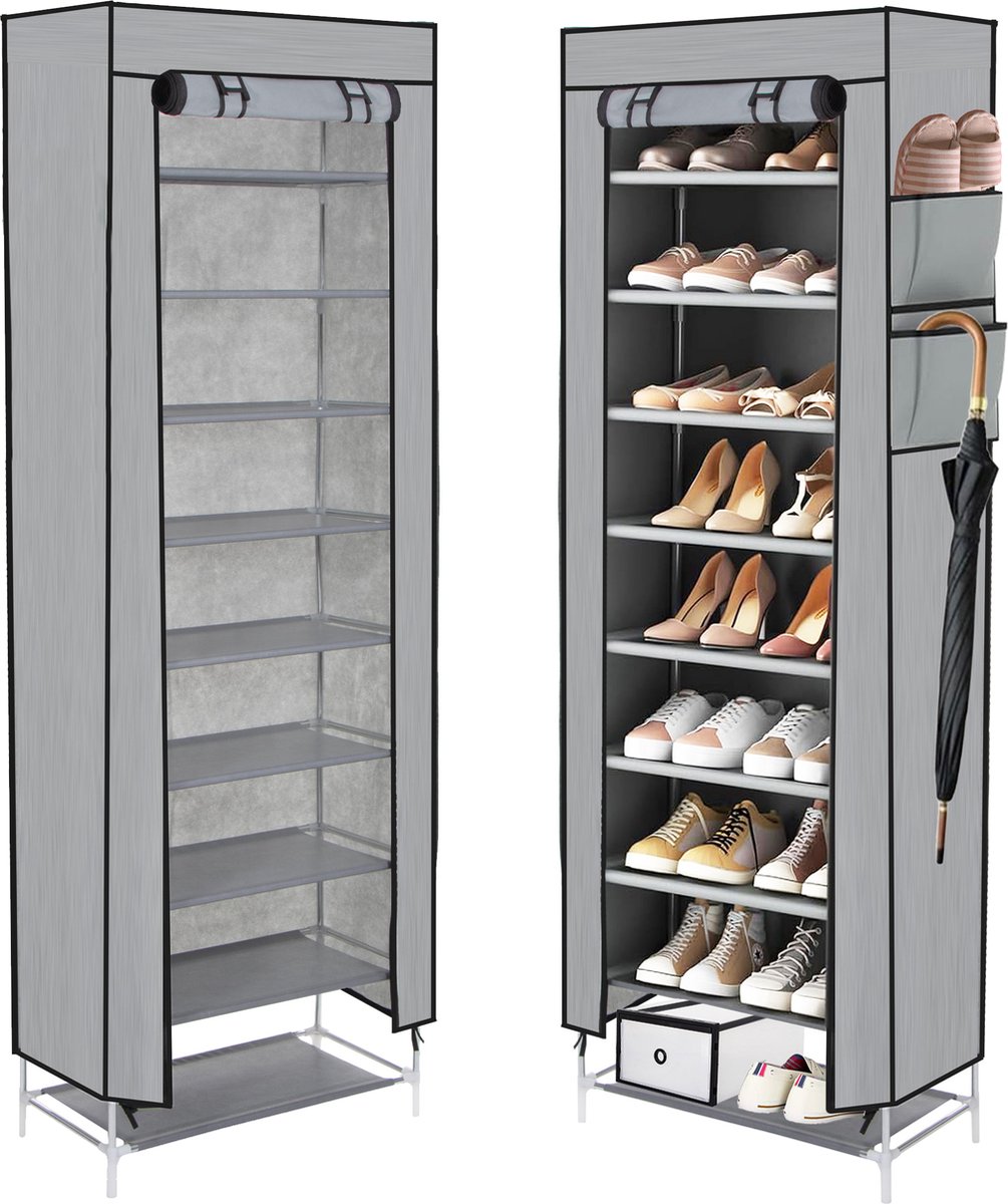 Springos Schoenenrek - Schoenorganizer - Grijs - Stof - 9 Planken (5907719469799)