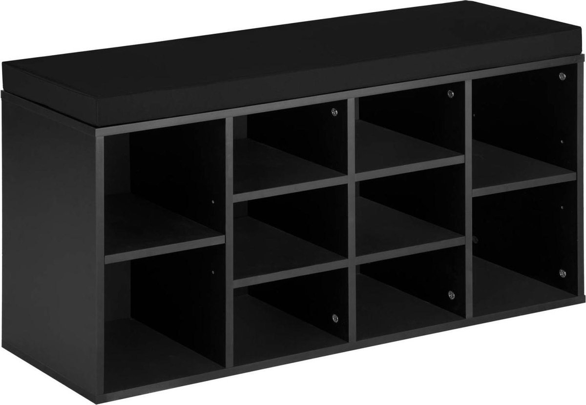 tectake® Schoenenkast met Bank voor 10 Paar Schoenen - Inclusief Zitkussen met Afneembare Bekledingshoes - 103,5 x 48 x 30 cm - Diverse Kleuren - (Zwart/Zwart | Nr. 403171) (4061173031877)