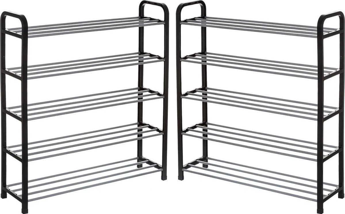 2x Stuks schoenenrek/schoenenkast zilver/zwart 15 paar schoenen 71x78 cm van metaal/kunststof - Schoenen opbergen - Schoenenrekken (8720576992029)