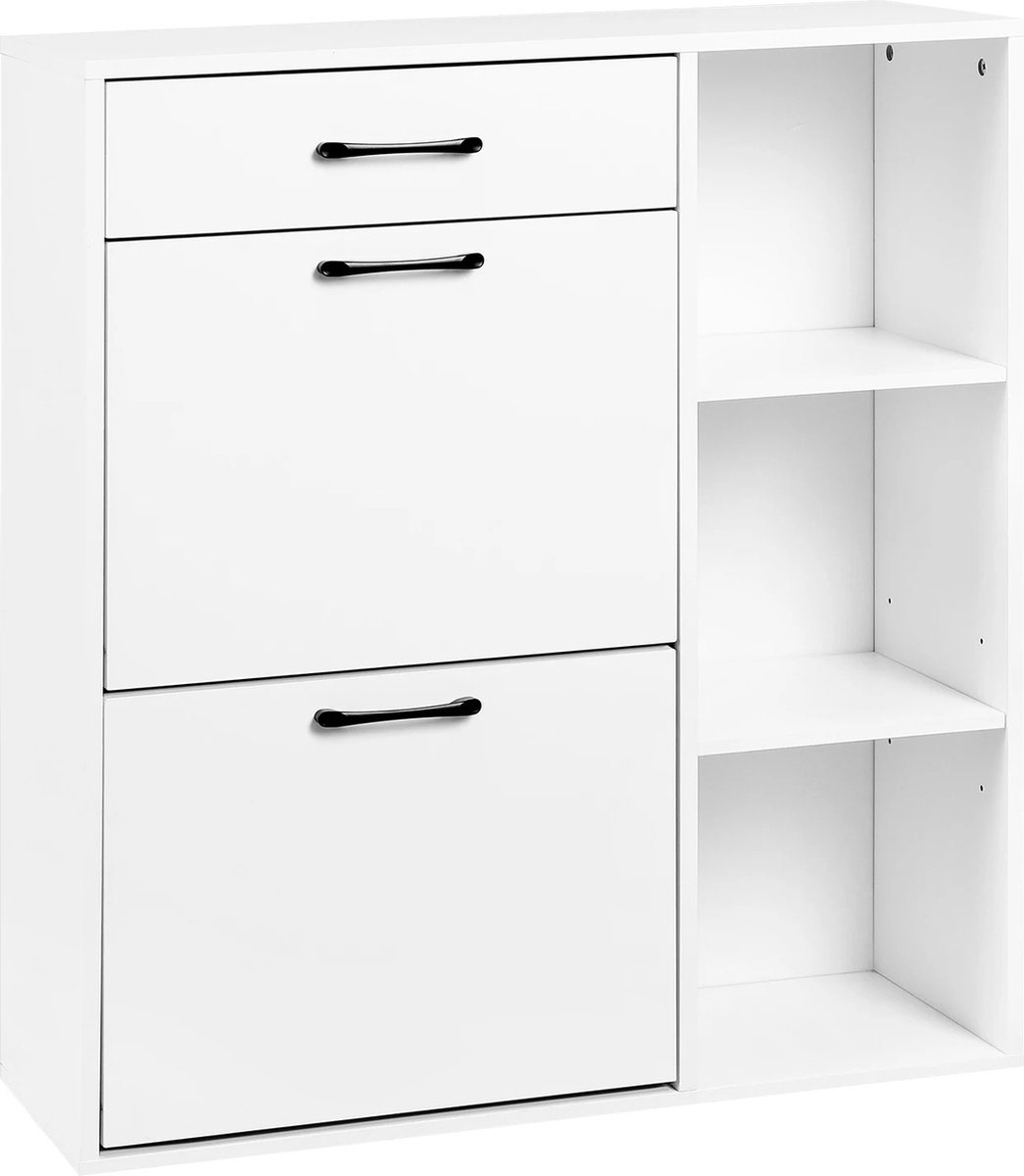 3-Tier Schoenenrek - Kast - Witte Schoenenkast met Lade - Flip-Open Compartimenten Organizer voor Huishoudelijke Opslag - 80 x 30 x 90 cm (7595981323338)