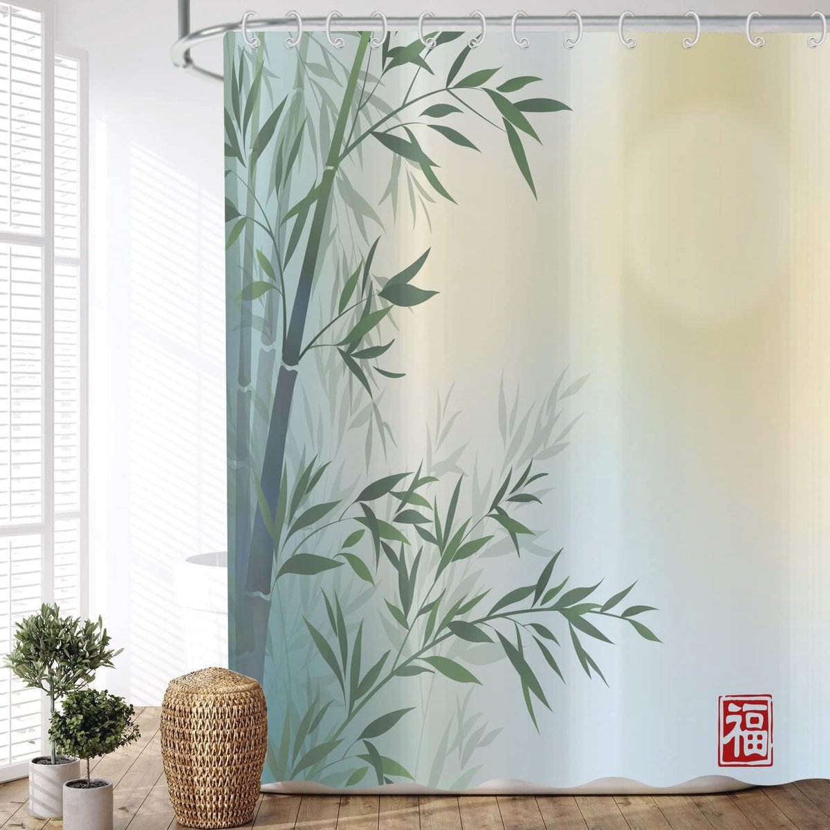 Douchegordijn Bamboe 150x180 cm - Waterdicht en Wasbaar - Asiatische Meditatie Decoratie voor Badkamer (6152644168173)