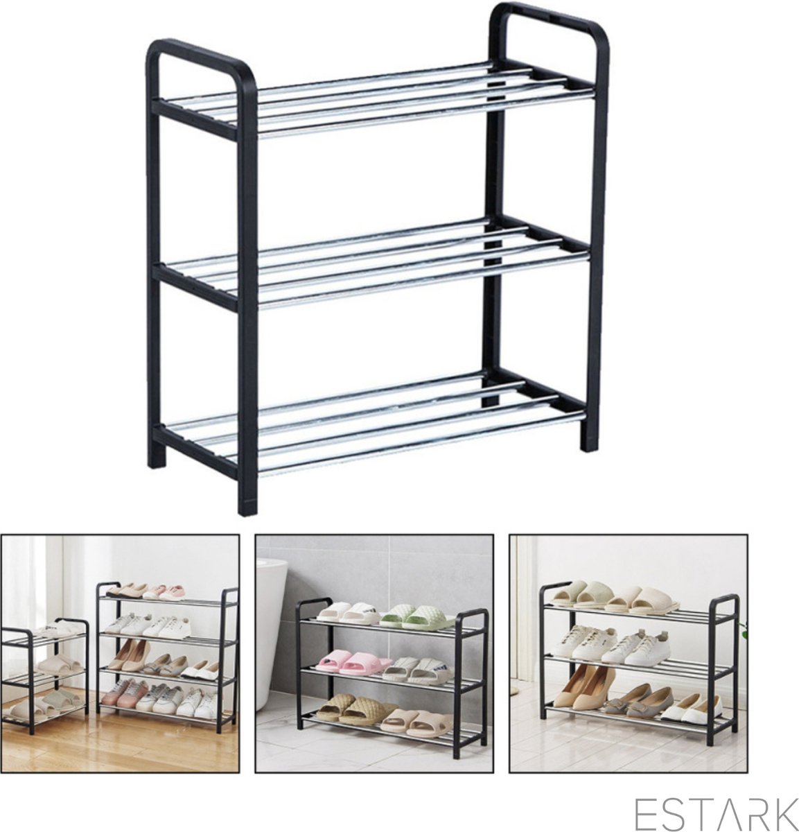 ESTARK® Schoenenrek - Praktische Schoenenkast - XXL - Zwart kunststof - Schoenen Rek Kast Opbergkast - Shoe Rack - Voor 12 Schoenen - Schoenenrek - 6 Paar (6090920943925)