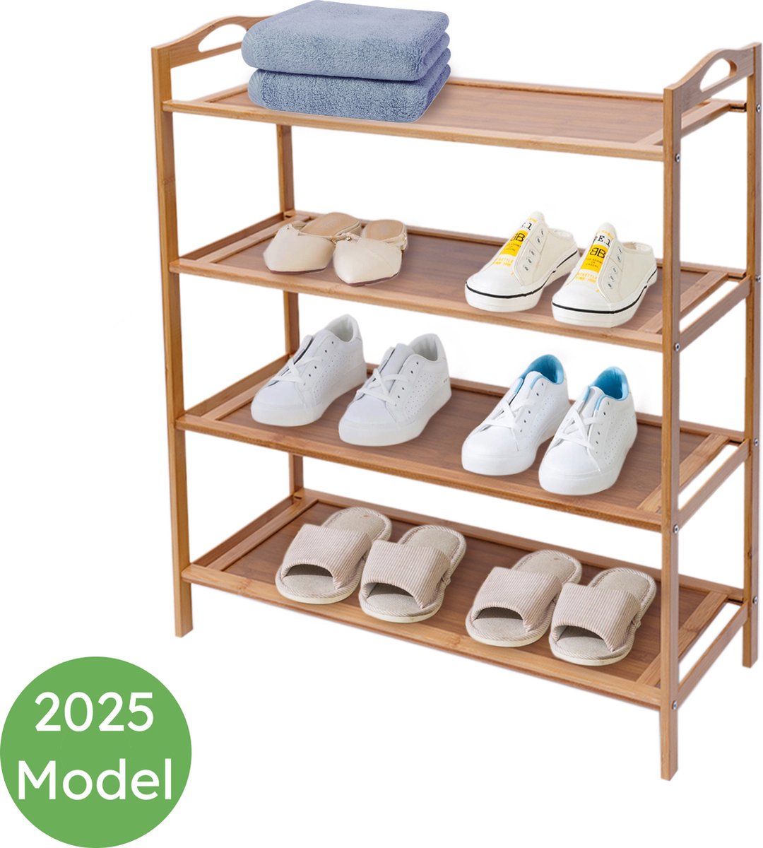 EcoHaven - Schoenenrek bamboe - 4-laags schoenen organizer - Schoenenrek hout - Schoenenbank - 60 x 25 x 67 cm (8785309011644)