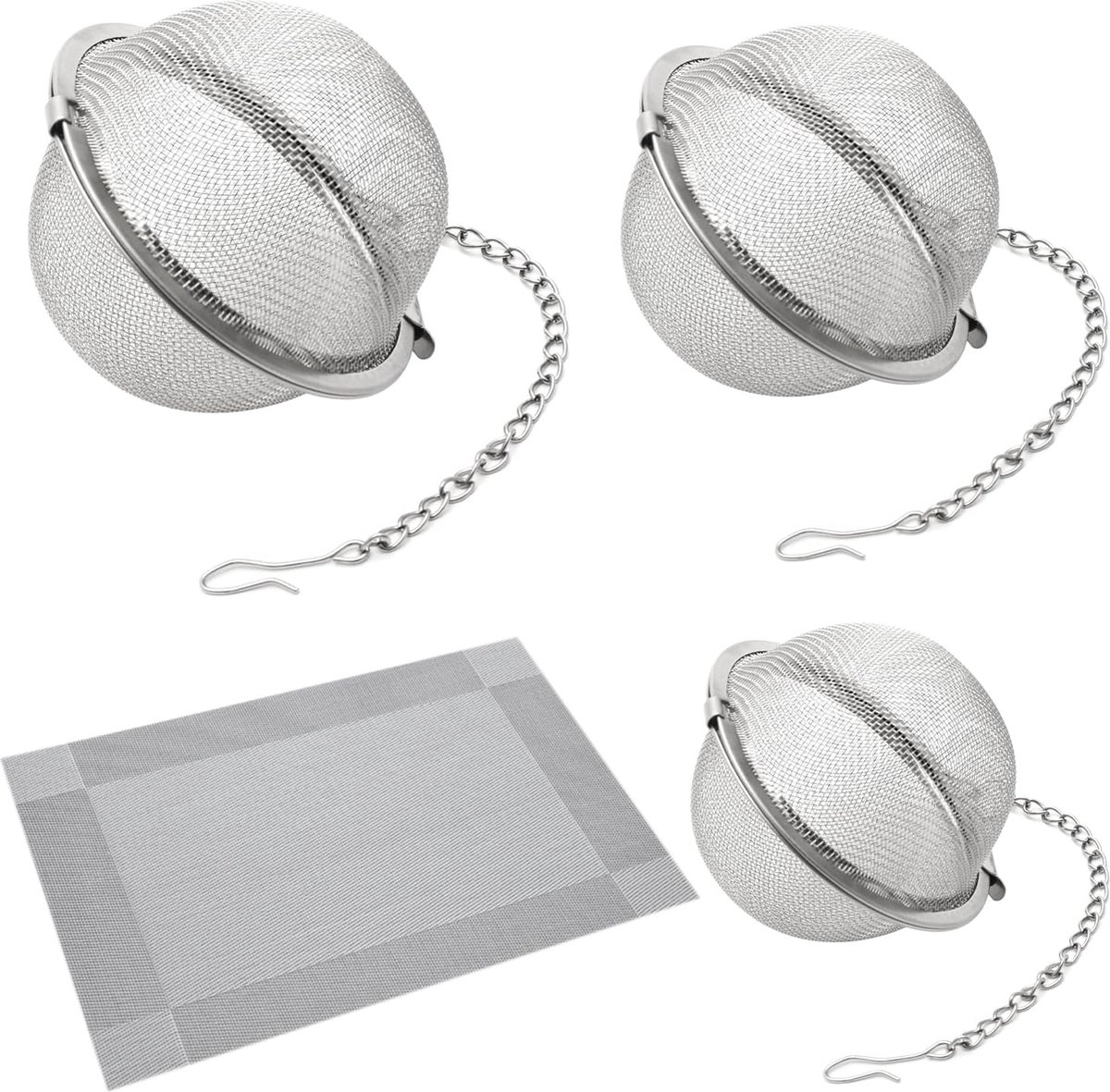 Fijnmazige Theezeefjes Set van 3 - RVS Theefilters met Ketting voor Losse Thee, Specerijen en Kruid (6152639258292)